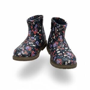 OshKosh B’Gosh Girls Floral Ankle Boots Size 12 Navy Side Zip Casual Boots